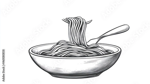 Fototapeta Hand-drawn illustration of spaghetti in a bowl