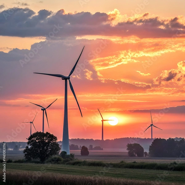 Obraz wind turbines in sunset