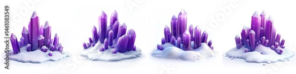 Fototapeta Purple crystalline formations emerge from snowy landscape, creating magical atmosphere