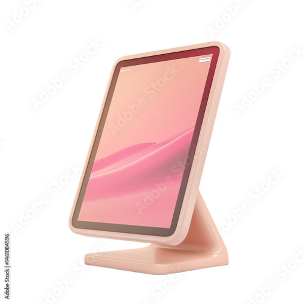 Obraz Touch Screen Kiosk Outdoor White Stand 3D Mockup Isolated on Transparent Background