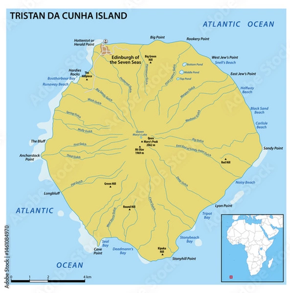 Obraz Map Tristan da Cunha Island in the Atlantic Ocean British Overseas Territory