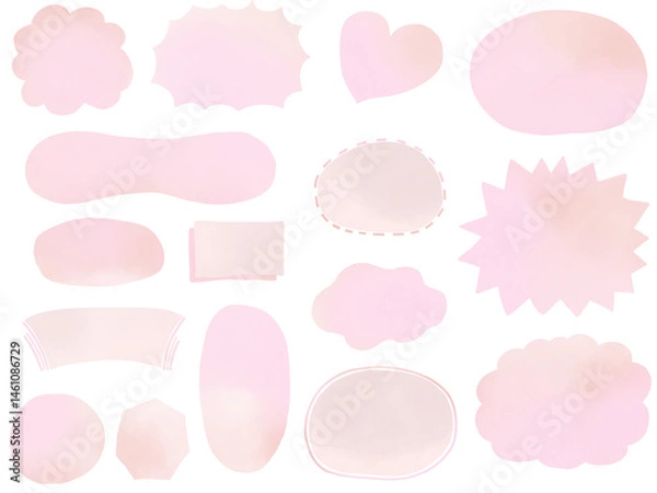 Fototapeta 水彩ピンク：シンプルかわいい手描きフレームセット