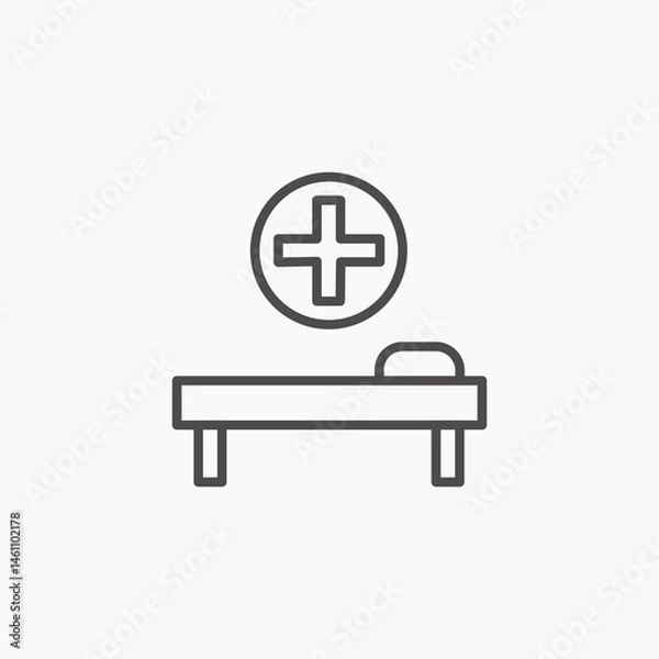 Obraz Hospital bed and the medical cross line icon vector. outline vector sign, linear style pictogram isolated on white.