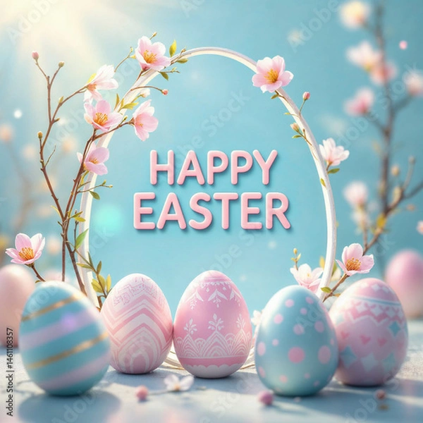 Obraz easter card with eggs and flowers