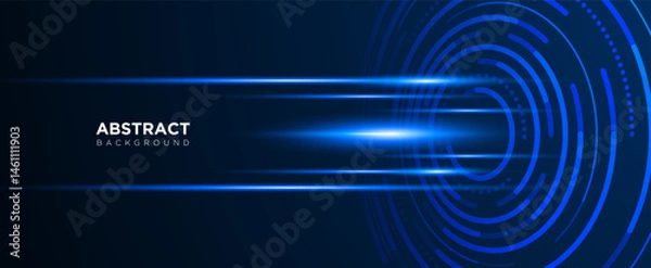 Fototapeta Dark blue technology background with futuristic circle lines and light effects. hi-tech template. Vector design