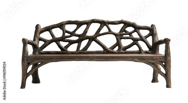 Fototapeta Png of Artistic wooden bench resembling natural tree branches, showcasing intricate design with an organic feel.