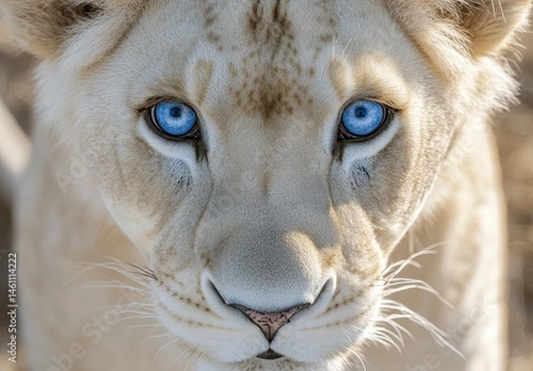 Obraz Close Up Portrait of a White Lion with Striking Blue Eyes