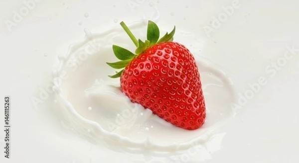 Fototapeta Strawberry splashing into milk isolated on white background