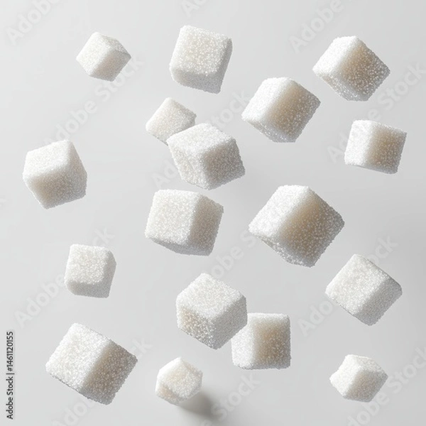 Obraz Floating White Sugar Cubes on a Light Grey Background