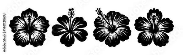 Obraz Black Hibiscus Flower Vector Icons Set in Tribal Style