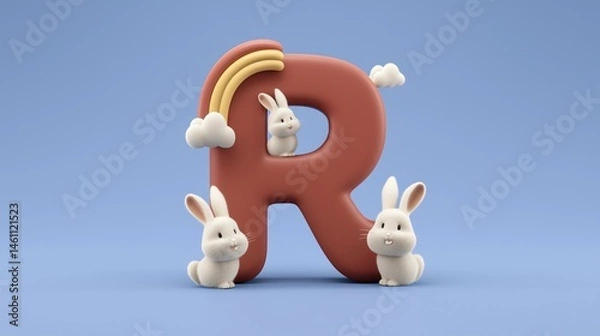 Fototapeta Letter R for Rabbit – Alphabet for Kids, Educational Learning Poster