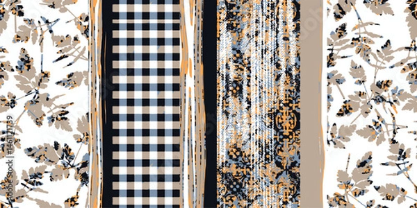 Obraz art grunge vintage floral pattern, paper relief textured monochrome background in gold and brown colors, rust effect.