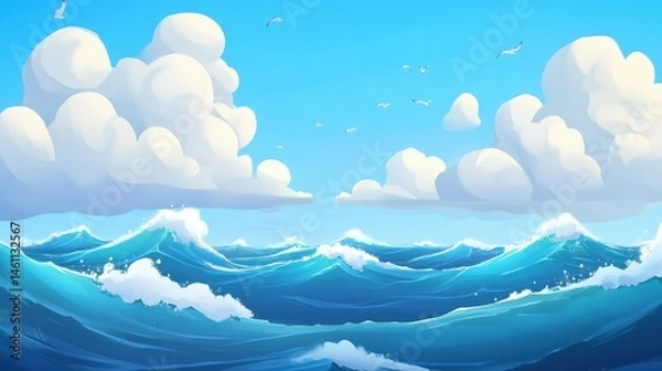 Fototapeta Ocean waves landscape illustration