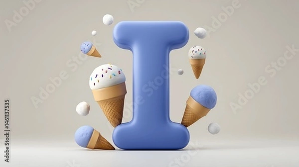 Fototapeta Letter I for Ice Cream – Alphabet for Kids, Educational Learning Poster