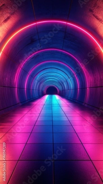 Obraz Vivid neon lights illuminate a futuristic tunnel creating a mesmerizing atmosphere in a dimly lit space