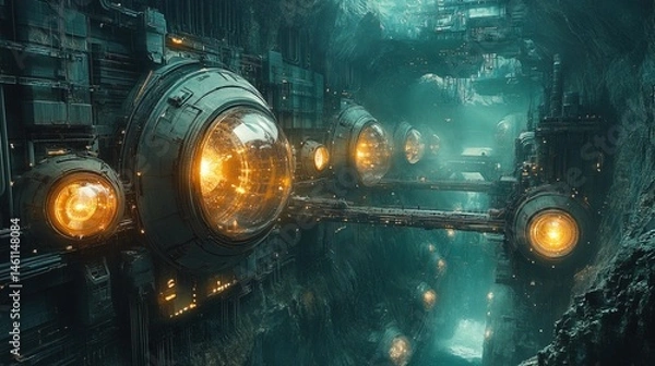 Fototapeta A deep space station powered by enormous energy-generating lightbulbs 