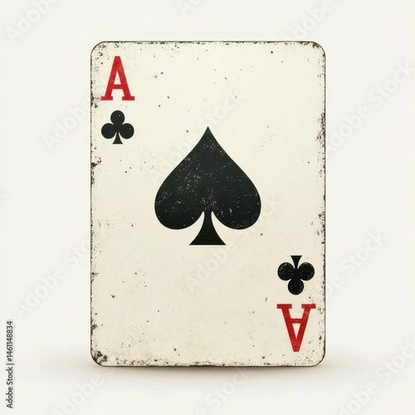 Obraz Vintage playing card featuring the ace of spades with a worn texture and classic design placed on a light background