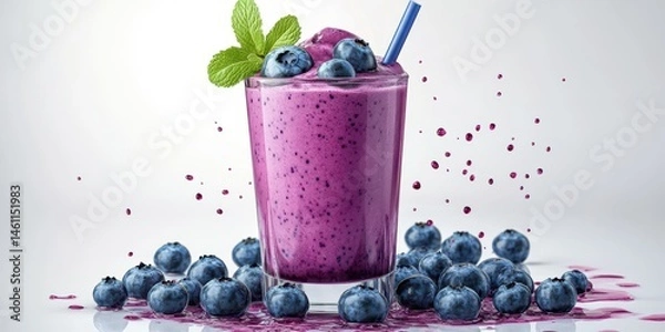 Fototapeta Refreshing blueberry smoothie with vibrant color and fresh mint garnish displayed creatively