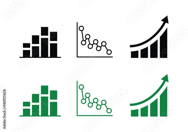 Obraz Grouped bar chart, Team hierarchy chart, Increasing bar graph with arrow black and white icon set