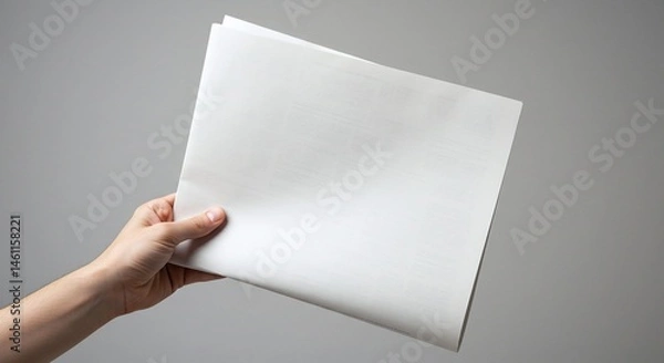 Fototapeta Hand holding blank newspaper mockup. Hand holding blank white papers or documents for print mockup design