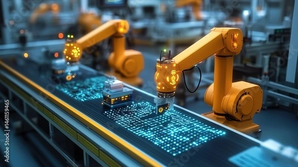 Fototapeta A factory using automated machines connected via a robust WiFi network 