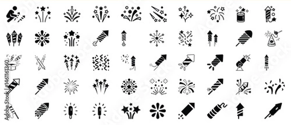 Obraz Collection of black and white fireworks icons and symbols