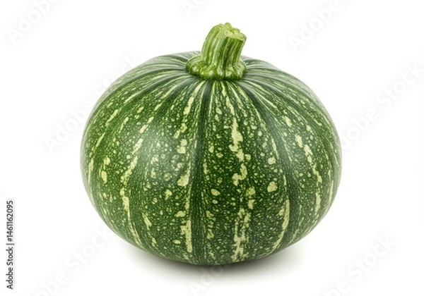 Fototapeta Single green pumpkin with light speckles isolated on white background