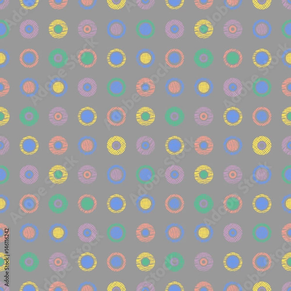 Fototapeta Seamless vector geometrical pattern with circles pastel endless background with hand drawn textured geometric figures. Graphic illustration, print for wrapping, background, cover, surface