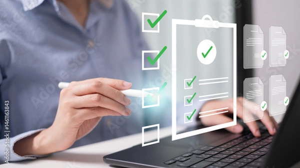 Fototapeta Professional health care doctor physician checklist hospital medical insurance stethoscope document patient care data clinic exam report answer check diagnosis research solution medical record concept