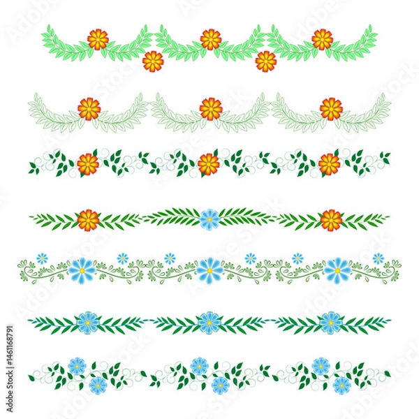 Fototapeta Flowers with branches for decorative dividers-swirls