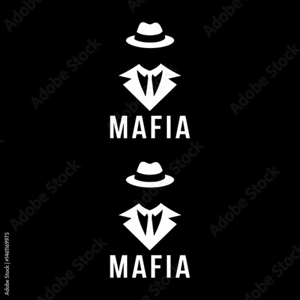 Fototapeta Mafia Icon Graphic Set with Fedora Hat Suit and Tie on Black Background