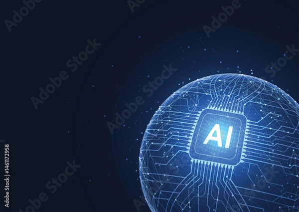 Fototapeta Abstract artificial intelligence global network connection. Digital technology lline composition concept of global business. Vector Illustration