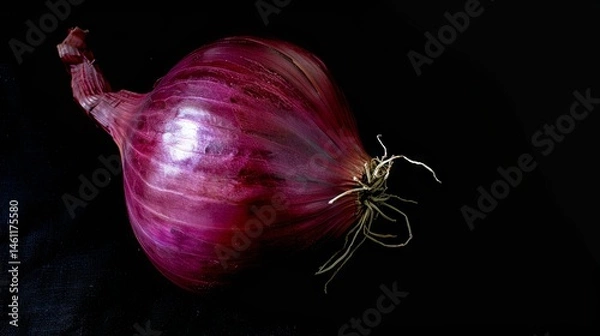 Fototapeta Macro shot of purple onion on isolated black background.