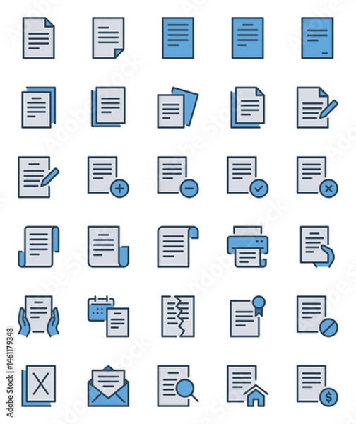 Fototapeta Filled blue outline icons set for Document file