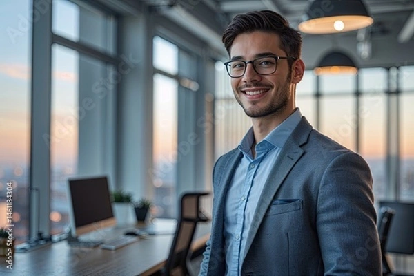 Fototapeta Bright Young Tech Executive in a Modern Digital Environment