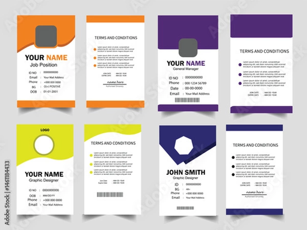 Fototapeta ID card design bundle, Simple business Id card design template, school and Employee ID Card Design Template, Unique, corporate, Abstract professional id card design
