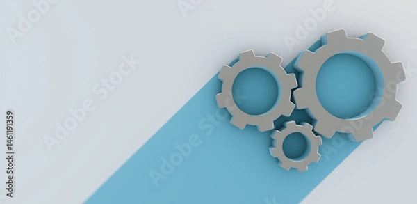 Fototapeta 3D cogwheels on white floor and empty space for copy.
