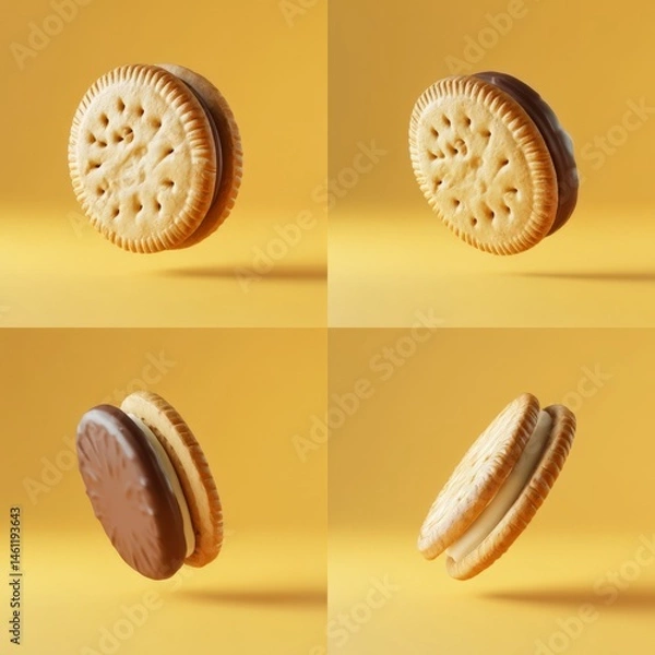 Fototapeta Set of four different cookies on a yellow background.