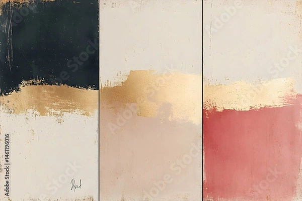 Fototapeta Abstract artwork featuring three vertical panels of various muted tones.