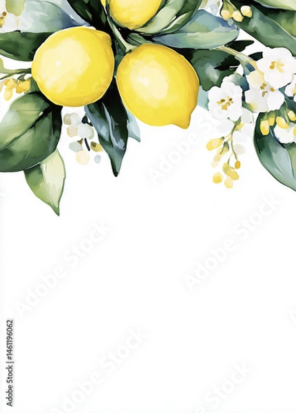 Fototapeta Lemons and flowers create a bright, cheerful arrangement in a simplistic design