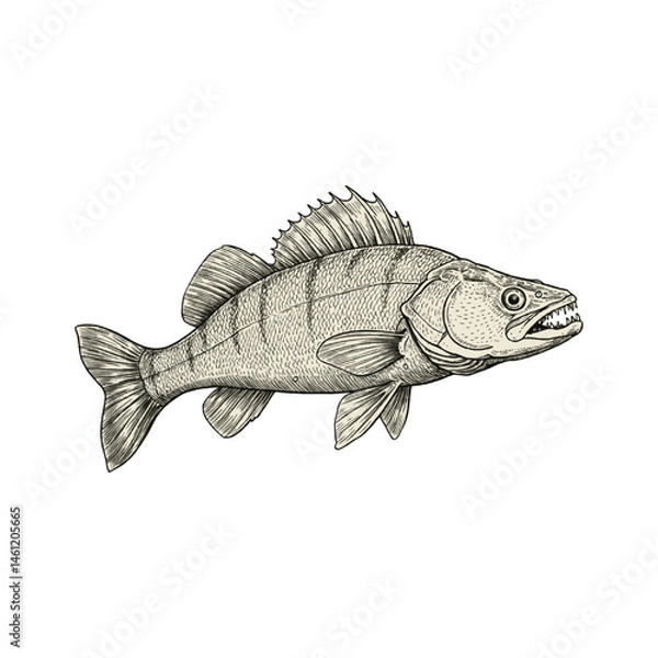 Obraz Zander Fish Vector Illustration – Freshwater Edible Catch Design