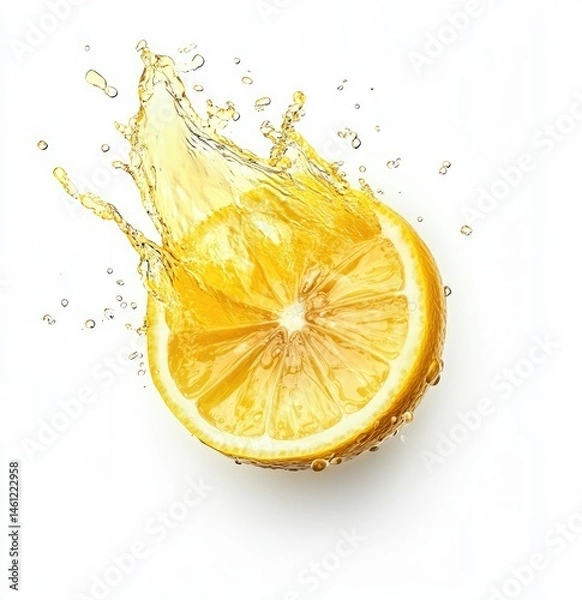 Fototapeta Fresh lemon slice with juice splash
