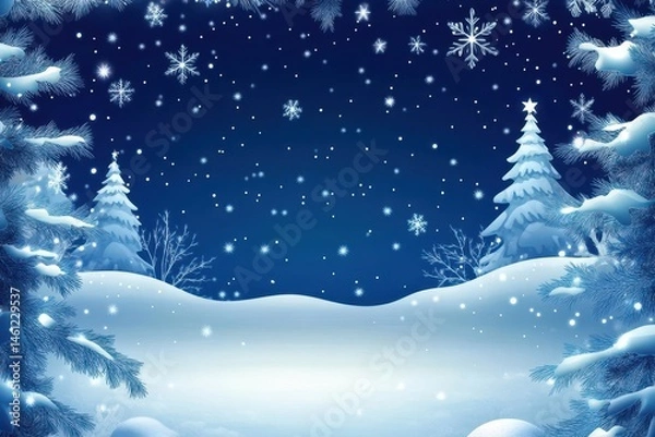 Fototapeta Christmas Border Cartoon. Merry Christmas and Happy New Year Card with Snowflakes and Stars