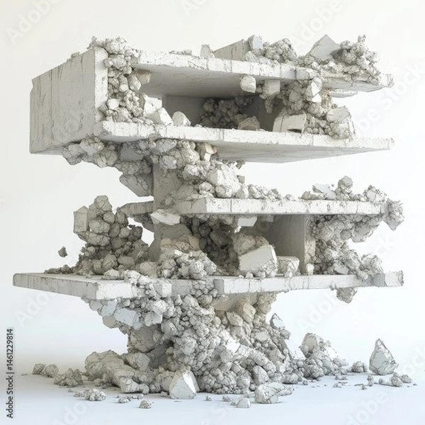 Fototapeta Crumbling Concrete Structure Abstract 3D Render of Layered, Disintegrating Forms