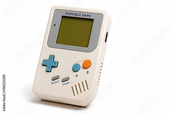 Fototapeta Retro Handheld Game Console – Vintage Portable Gaming Device on White Background