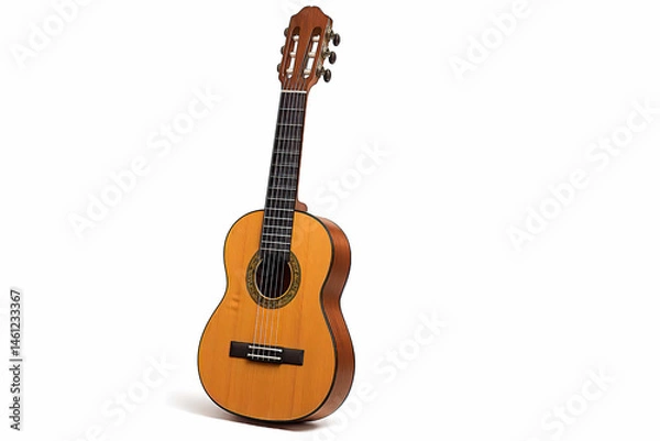 Fototapeta Classical Acoustic Guitar on White Background – High-Resolution Nylon String Instrument