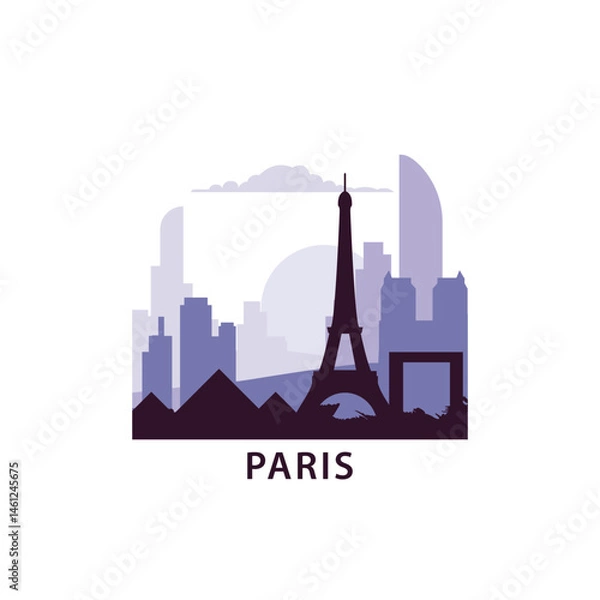 Fototapeta Paris logo with skyline, cityscape retro vector icon. France city horizon, facade, travel logotype