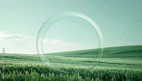 Fototapeta Exploring transparent circular structures in green fields nature photography landscape aerial view minimalism