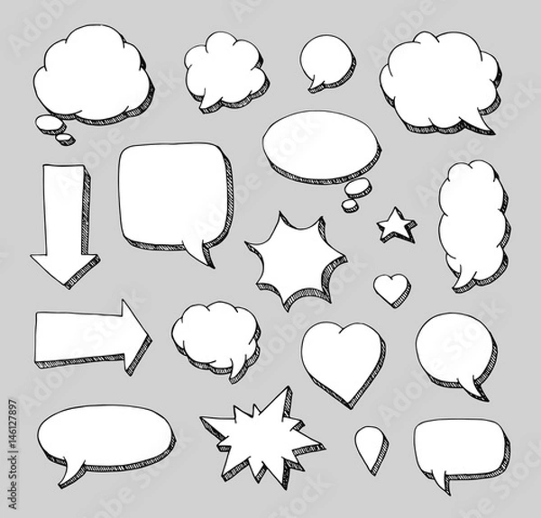 Fototapeta Hand drawn set of speech bubbles.  Vector illustration for stickers