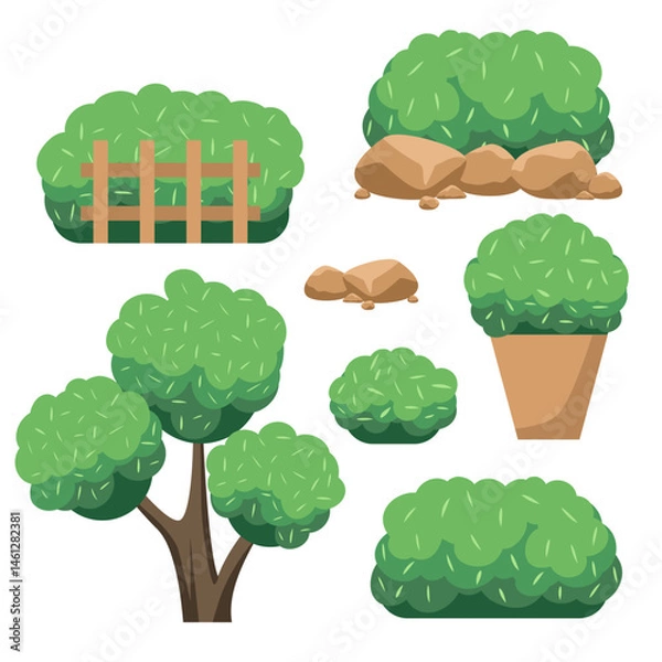 Obraz green simple trees set for decorating artwork or project. vector, illustration design.